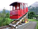 Standseilbahn Grand Hotel Terrace Engelberg - Wagen 1 stand 2016 und 2017 in Bergün beim Bahnmuseum Albula