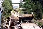 Der Wagen der Windenbahn Kraftwerk Rothenbrunnen im August 1987 bei der Bergstation